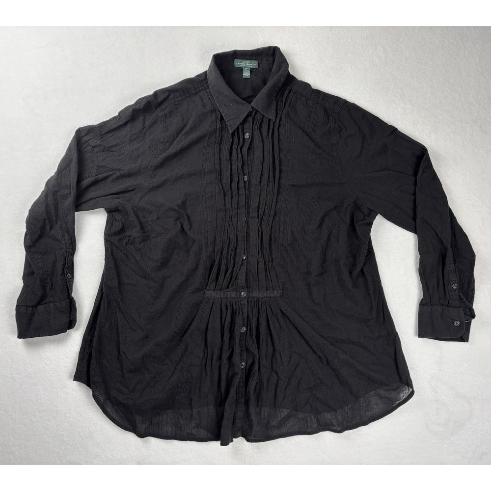 Lauren Jeans Co Ralph Lauren Women's 2X Black Boho Pintuck Blouse Top